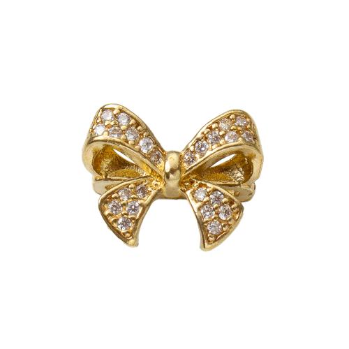 Strass Messing Anhänger, Schleife, plattiert, DIY & mit Strass & Doppelloch, goldfarben, 12.36x6.7x9.8mm, verkauft von PC