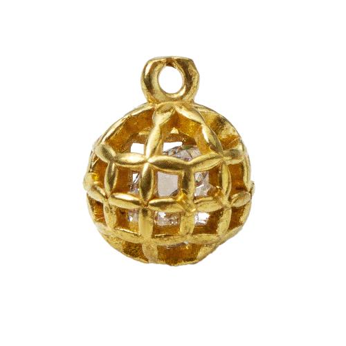 Strass Messing Anhänger, rund, plattiert, DIY & mit Strass, goldfarben, 9.5x9.3x11.7mm, verkauft von PC