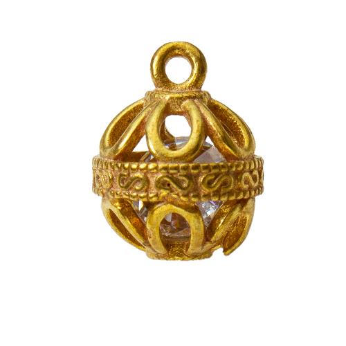 Strass Messing Anhänger, rund, plattiert, DIY & mit Strass, goldfarben, 9.95x9.95x12.6mm, verkauft von PC