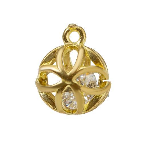 Strass Messing Anhänger, rund, plattiert, DIY & mit Strass, goldfarben, 10.56x9.8x12.7mm, verkauft von PC