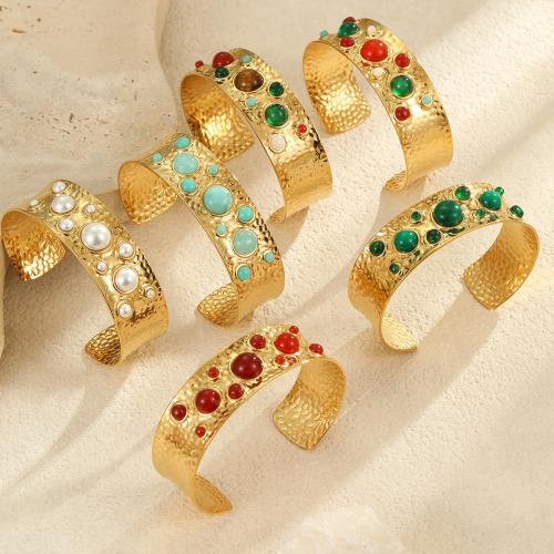 Bracelet en acier inoxydable, Acier inoxydable 304, avec pierre gemme, Placage, bijoux de mode, doré, Vendu par PC[