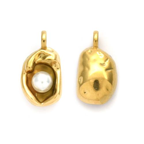 Pendentifs en acier inoxydable, Acier inoxydable 304, avec perle de plastique, Placage de couleur d'or, DIY, doré Vendu par sac