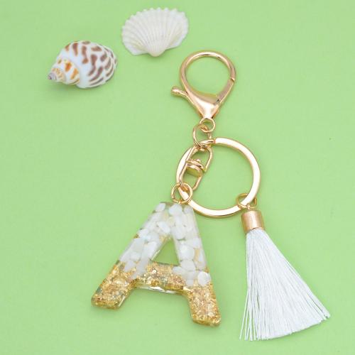 Resin Key Chain, with Zinc Alloy, Alphabet Letter, epoxy gel & for woman, yellow 