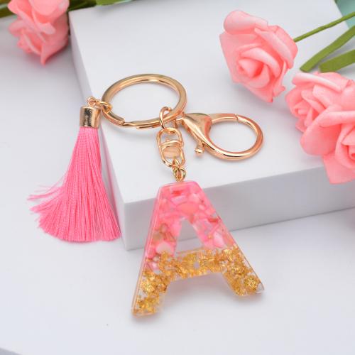 Resin Key Chain, with Zinc Alloy, Alphabet Letter, epoxy gel & for woman, pink, 115mm 
