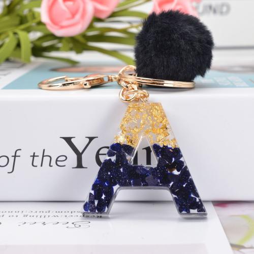 Resin Key Clasp, with Plush & Zinc Alloy, Alphabet Letter, epoxy gel & for woman 