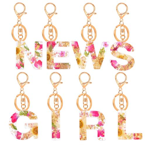 Resin Key Clasp, with Dried Flower & Zinc Alloy, Alphabet Letter, epoxy gel & for woman 