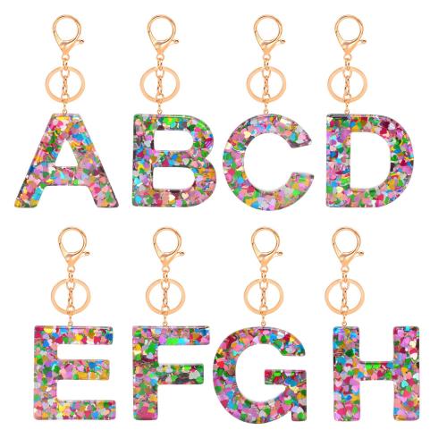Resin Key Clasp, with Sequins & Zinc Alloy, Alphabet Letter, epoxy gel, Unisex 115mm 