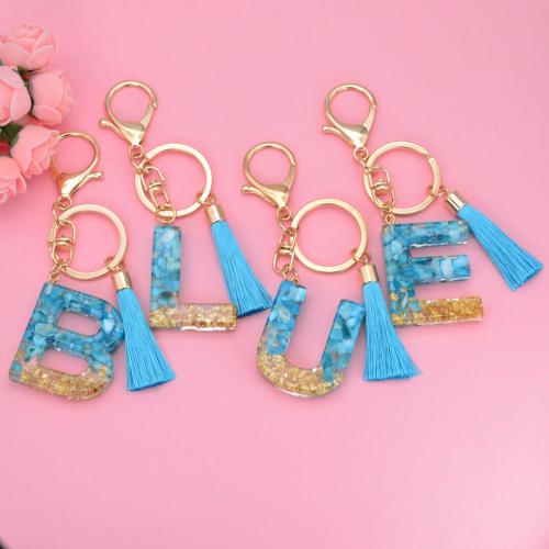 Resin Key Clasp, with Zinc Alloy, Alphabet Letter, epoxy gel, Unisex blue, 115mm 