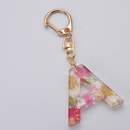 Resin Key Clasp, with Zinc Alloy, Alphabet Letter, epoxy gel & for woman 