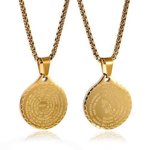 Titanium Steel Pendants, with 304 Stainless Steel, Flat Round, plated & with letter pattern & for woman 