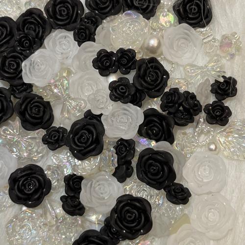 résine goutte, Rose, modèle mixte & DIY & givré, blanc et noir, beads length 20-35mm, Vendu par sol