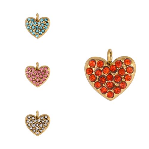 Pendentifs en acier inoxydable strass, Acier inoxydable 304, coeur, Placage de couleur d'or, DIY & avec strass, plus de couleurs à choisir, Vendu par PC