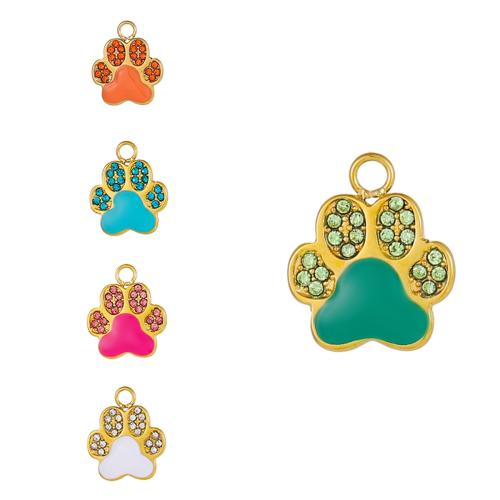 Pendentifs en acier inoxydable strass, Acier inoxydable 304, Griffe, Placage de couleur d'or, DIY & émail & avec strass, plus de couleurs à choisir, Vendu par PC