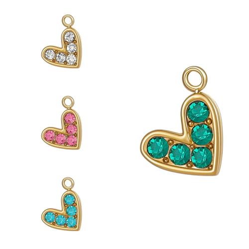 Pendentifs en acier inoxydable strass, Acier inoxydable 304, coeur, Placage de couleur d'or, DIY & avec strass, plus de couleurs à choisir, Vendu par PC
