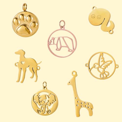 Pendentifs d'animaux en acier inoxydable , Acier inoxydable 304, animal, Placage de couleur d'or, DIY, plus de couleurs à choisir, Vendu par PC