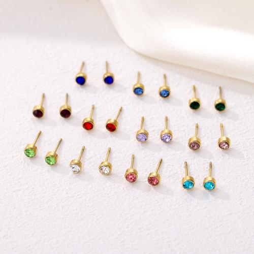Stainless Steel Cubic Zirconia Stud Earring, 304 Stainless Steel, gold color plated, fashion jewelry & micro pave cubic zirconia 
