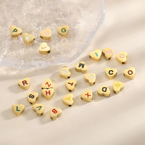 Stainless Steel Beads, 304 Stainless Steel, Heart, gold color plated, DIY & enamel 