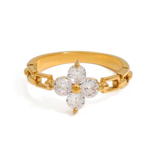 acero inoxidable 304 anillo, chapado, diverso tamaño para la opción & diferentes estilos para la opción & micro arcilla de zirconia cúbica & para mujer & hueco, dorado, Vendido por UD
