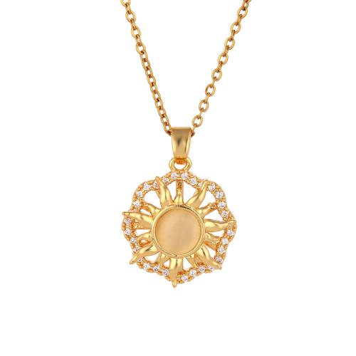 Collier en laiton cubique Zircon Micro Pave, avec 304 chaîne en acier inoxydable, Placage, rotatif & pavé de micro zircon & pour femme & creux, doré, Vendu par PC
