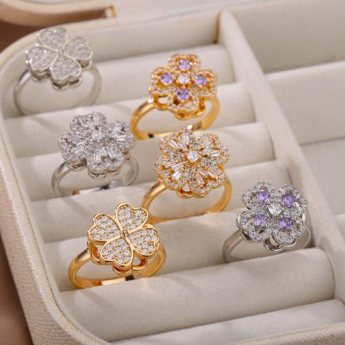 Anillo de dedo de cobre amarillo zirconia pavimenta Cubic, metal, chapado, rotativo & diferentes estilos para la opción & micro arcilla de zirconia cúbica & para mujer, más colores para la opción, tamaño:8, Vendido por UD