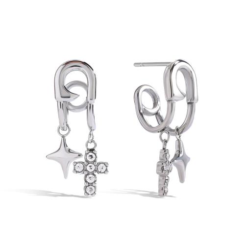 Boucle d'oreille goutte inox, Acier inoxydable 304, avec zircon cubique, Placage, bijoux de mode & pour femme & creux, couleur originale, Vendu par paire