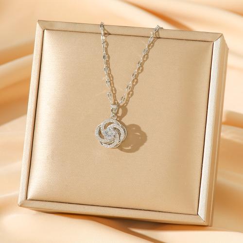 Ожерелье Цирконий нержавеющей стали, Нержавеющая сталь 304, Другое покрытие, вращающийся & инкрустированное микро кубического циркония & Женский & отверстие, Много цветов для выбора, длина:Приблизительно 41-50 см, продается PC