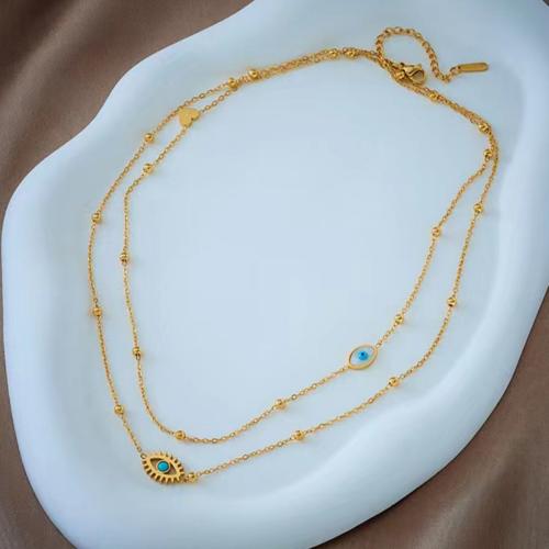ステンレス鋼のジュエリーネックレス, 304ステンレススチール, とともに ターコイズ, メッキ, ダブルレイヤー & 女性用 & エナメル, 金色, 売り手 パソコン