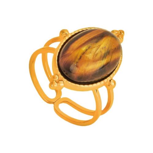 Gemstone Stainless Steel Finger Ring, 304 Stainless Steel, with Natural Stone, 18K gold plated, fashion jewelry & Unisex & hollow 