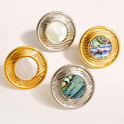 Acier inoxydable 304 Cuff Bague, avec coquille blanche, Placage, bijoux de mode & différents matériaux pour le choix & pour femme, plus de couleurs à choisir, Vendu par PC