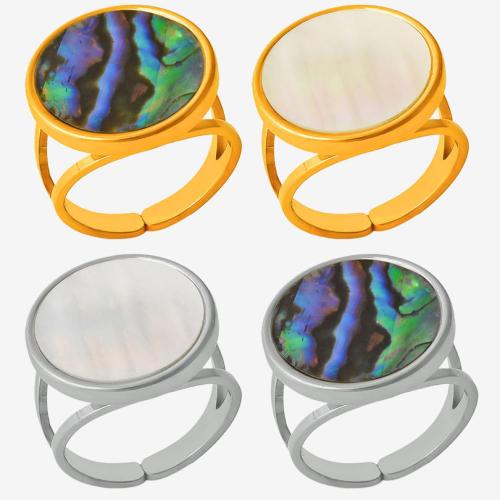 Acier inoxydable 304 Cuff Bague, avec coquille blanche, Placage, différents matériaux pour le choix & pour femme & creux, plus de couleurs à choisir, Vendu par PC