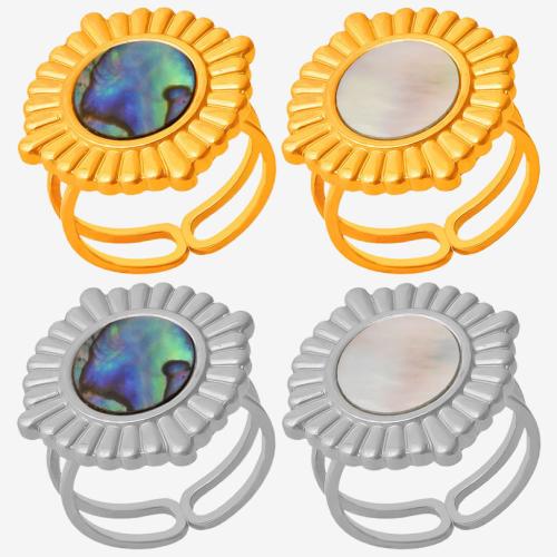 Acier inoxydable 304 Cuff Bague, avec coquille blanche, Placage, différents matériaux pour le choix & pour femme & creux, plus de couleurs à choisir, Vendu par PC