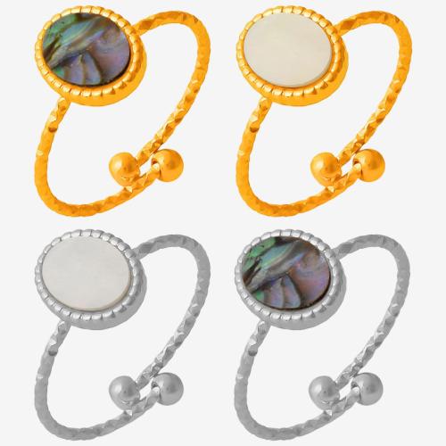 Acier inoxydable 304 Cuff Bague, avec coquille blanche, Placage, bijoux de mode & différents matériaux pour le choix & pour femme, plus de couleurs à choisir, Vendu par PC