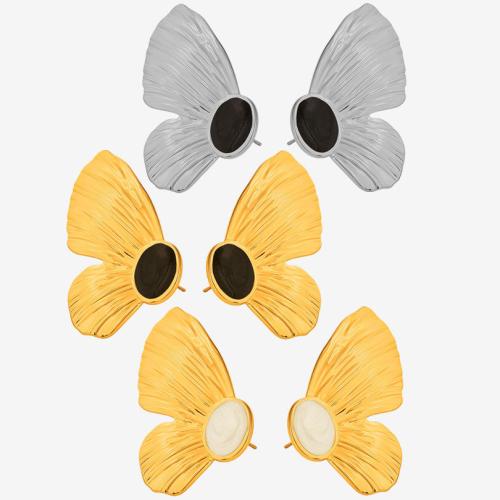 Acier inoxydable 304 boucle d oreille dormeuse, papillon, Placage, bijoux de mode & pour femme & émail, plus de couleurs à choisir, Vendu par paire