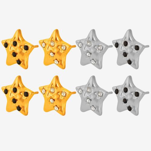 Acier inoxydable 304 boucle d oreille dormeuse, étoile, Placage, bijoux de mode & pour femme & avec strass, plus de couleurs à choisir, Vendu par paire