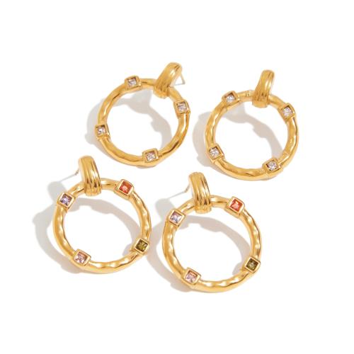 Boucle en acier inoxydable, Acier inoxydable 304, avec zircon cubique, Placage de couleur d'or, bijoux de mode & pour femme & creux, plus de couleurs à choisir, Vendu par paire