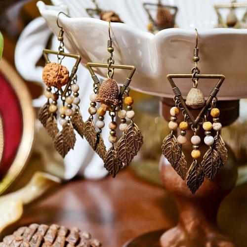 pendiente de latón, metal, con Piedra preciosa sintética & madera, hecho a mano, Joyería & para mujer, longitud:aproximado 9 cm, Vendido por Par