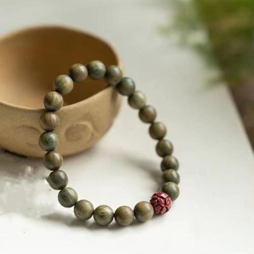 Le bois de santal vert bracelet, avec cinabre, fait à la main, bijoux de mode & unisexe Environ 17.8 cm, Vendu par PC