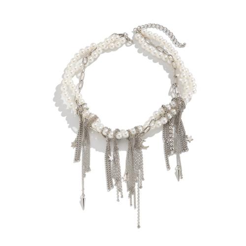 Mode-Fringe-Neckalace, Kunststoff Perlen, mit Kupfer+Beschichtet+Eisen & Eisenkette & Zinklegierung, plattiert, Modeschmuck & verschiedenen Materialien für die Wahl & für Frau, keine, verkauft von PC