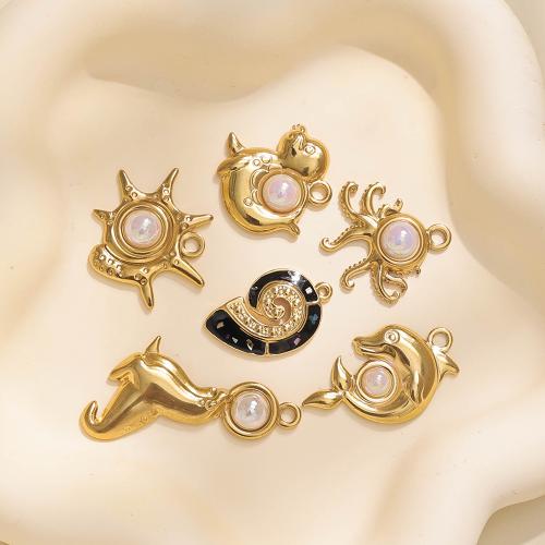 Pendentifs d'animaux en acier inoxydable , Acier inoxydable 304, avec Shell Pearl, Placage, DIY & styles différents pour le choix & émail, plus de couleurs à choisir Vendu par sac