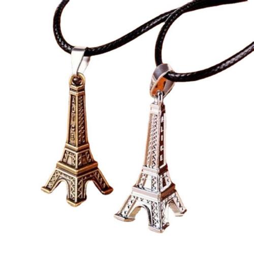 Titanium Steel Necklace, with leather cord, Eiffel Tower, plated, vintage & for man Approx 16-20 Inch [
