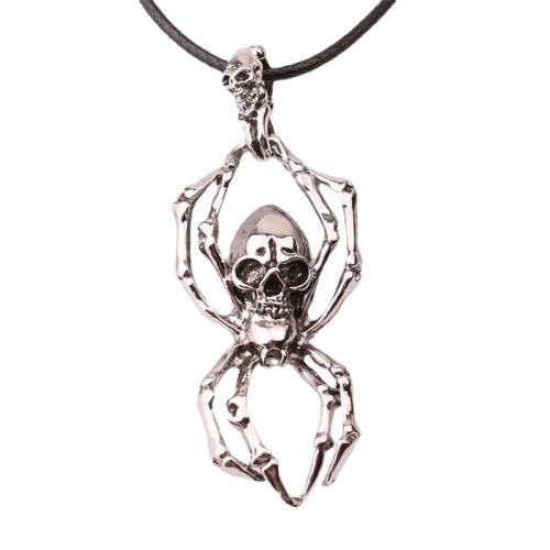 Titanium Steel Necklace, with leather cord & Zinc Alloy, Skull, vintage & for man Approx 19.5-31.5 Inch [