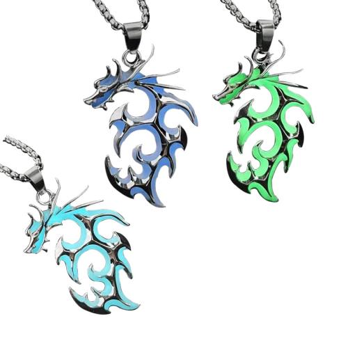 亜鉛合金 ネックレス, とともに 304ステンレス鋼チェーン & レザーコード, 龍, ユニセックス & ルミナス, 無色, 長さ:約 19.5-31.5 インチ, 売り手 パソコン