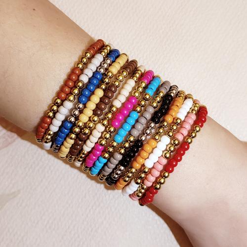 Glass Bracelet, with Seedbead & 304 Stainless Steel, gold color plated, fashion jewelry 