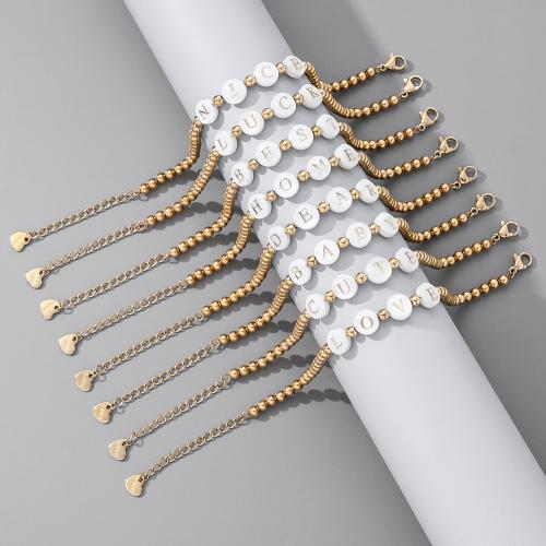 Acier inoxydable 304 bracelet, avec coquille d'eau douce, Placage de couleur d'or, bijoux de mode & émail, plus de couleurs à choisir, Vendu par PC