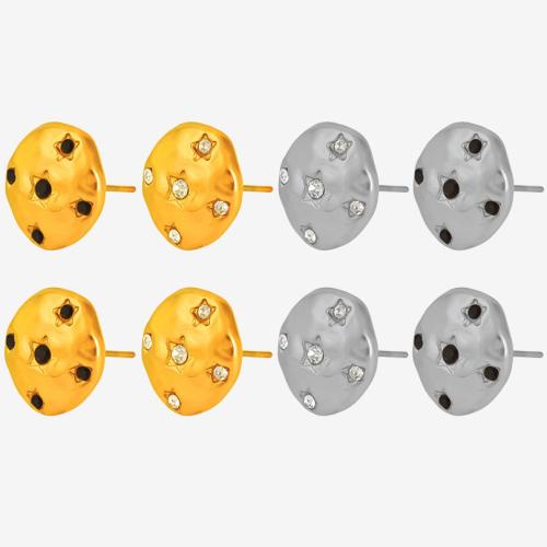 clou d'oreille en acier inoxydable avec stras, Acier inoxydable 304, Rond, Placage, bijoux de mode & pour femme & avec strass, plus de couleurs à choisir, Vendu par paire