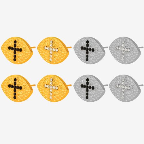 clou d'oreille en acier inoxydable avec stras, Acier inoxydable 304, Placage, bijoux de mode & pour femme & avec strass, plus de couleurs à choisir, Vendu par paire