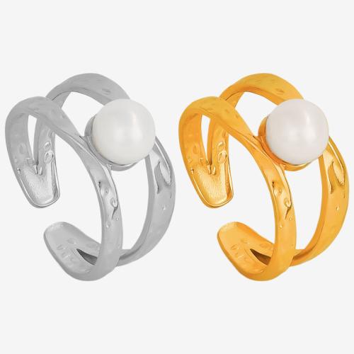 Bague en acier inoxydable, Acier inoxydable 304, avec perle de plastique, Placage, bijoux de mode & unisexe & creux, plus de couleurs à choisir, Vendu par PC