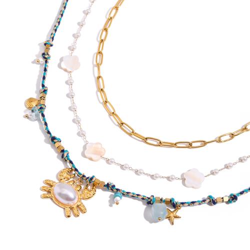 ステンレス鋼のジュエリーネックレス, 304ステンレススチール, とともに 綿糸 & 石 & プラスチック製パール, メッキ, ファッションジュエリー & 異なるスタイルを選択 & 女性用, 売り手 パソコン