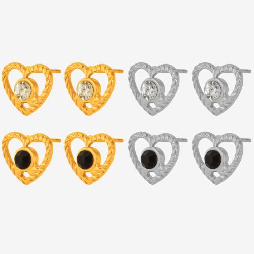 Boucle en acier inoxydable, Acier inoxydable 304, coeur, Placage, pour femme & avec strass & creux, plus de couleurs à choisir, Vendu par paire