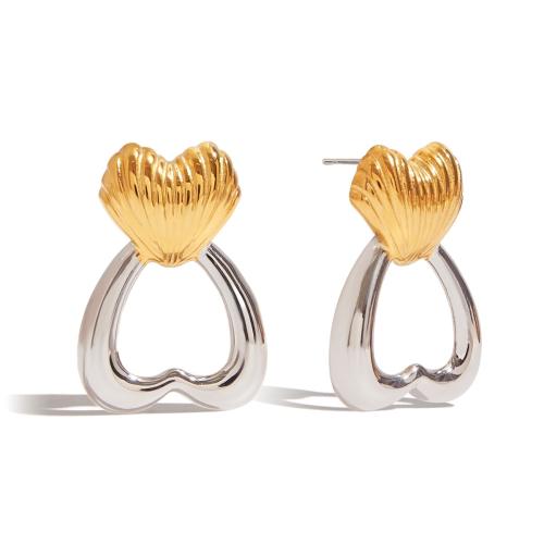 Boucle en acier inoxydable, Acier inoxydable 304, coeur, Placage, pour femme & deux tons & creux, Vendu par paire